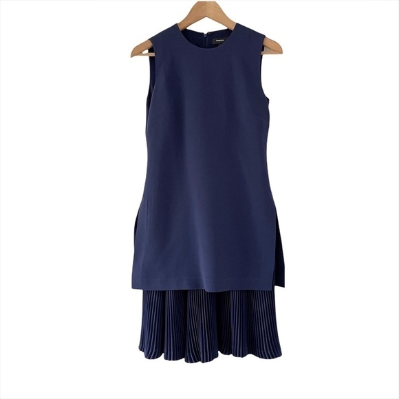 Theory Malkan Pleated Skirt Navy Crepe Dress - Picture 5 of 11